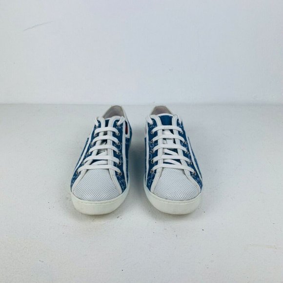Gucci Blue Denim Monogrammed GG Logo Leather Trim Low Top Tennis Trainers UK 3 - Picture 3 of 10